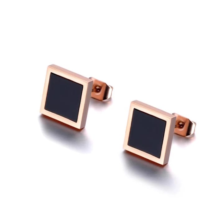cercei square negru rose gold (1) Earrings – Square Black