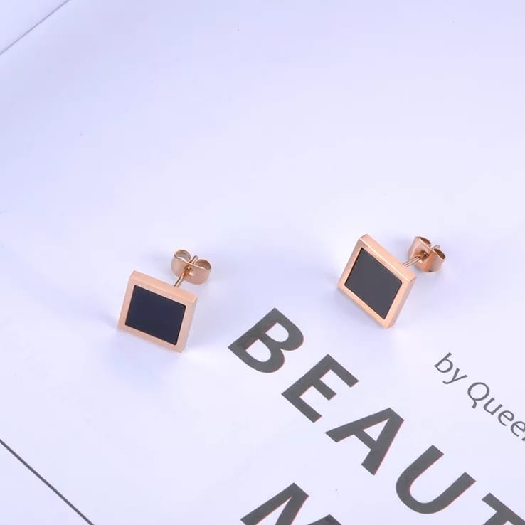 cercei square negru rose gold (2) Earrings – Square Black