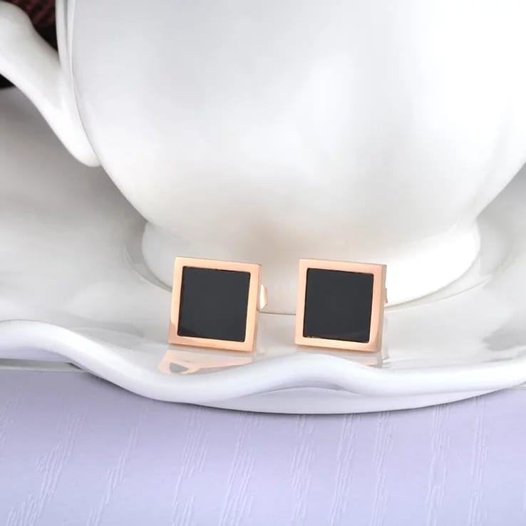 cercei square negru rose gold (3) Earrings – Square Black