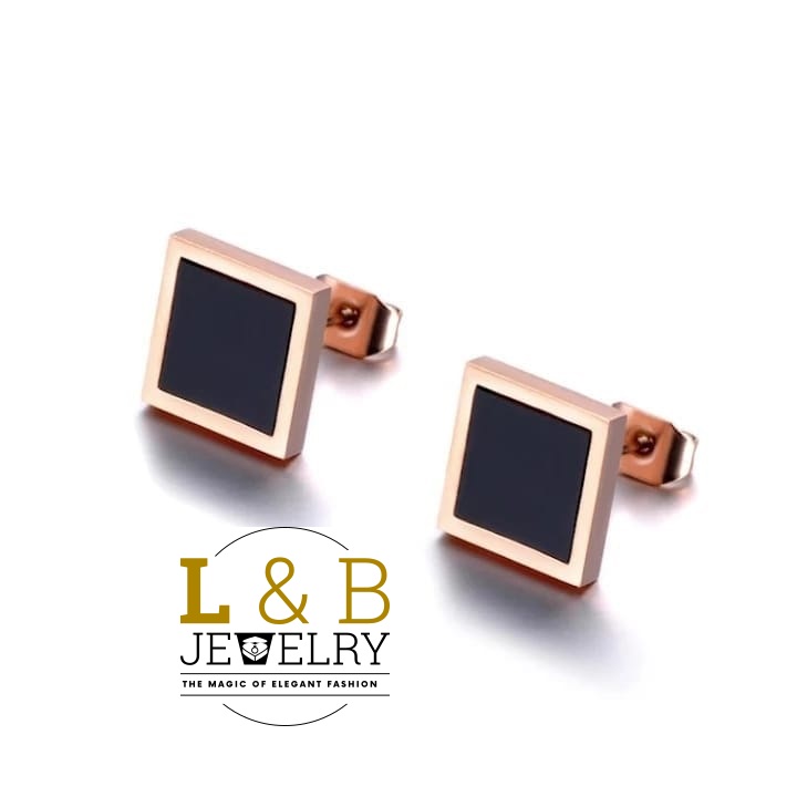cercei square negru rose gold (4) Earrings – Square Black