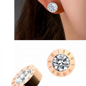 Earrings – Elegant Beauty Numerals Crystal- Rose gold color