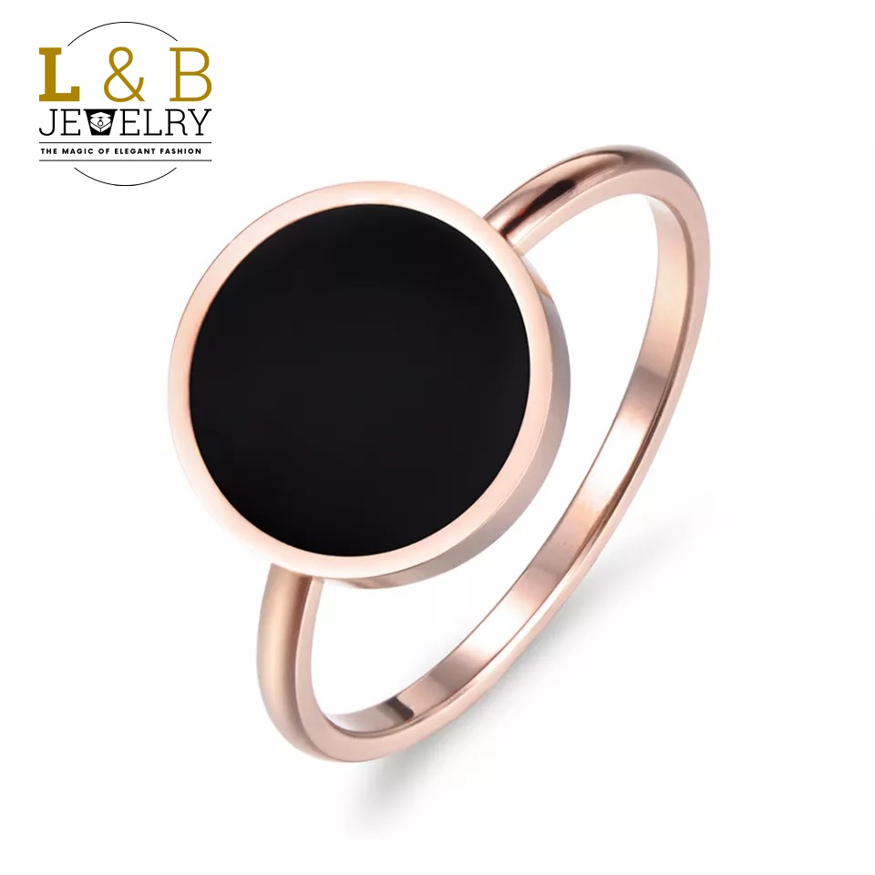 RING STAINLESS STEEL BLACK ACRYL (11) Ring – LB Jewelry ROSE GOLD/BLACK