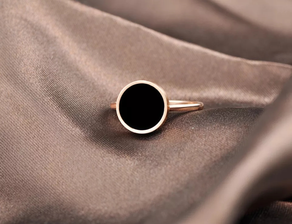 RING STAINLESS STEEL BLACK ACRYL (12) Ring – LB Jewelry ROSE GOLD/BLACK