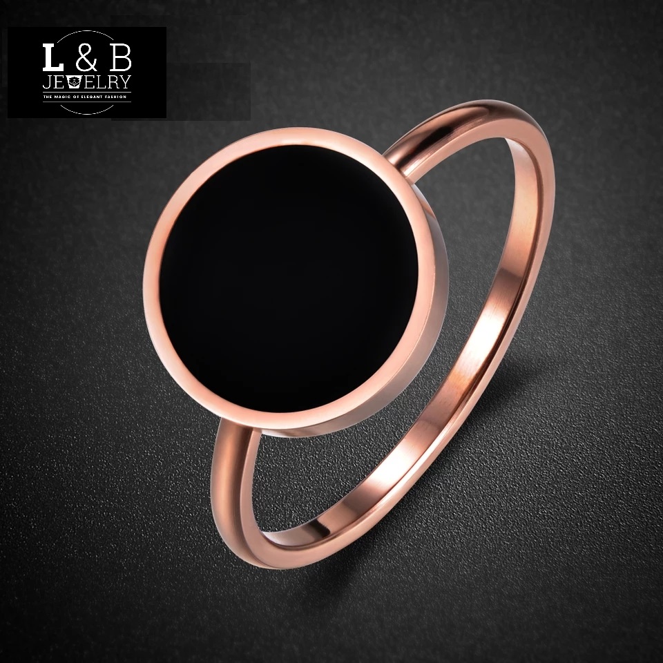 RING STAINLESS STEEL BLACK ACRYL (2) Ring – LB Jewelry ROSE GOLD/BLACK