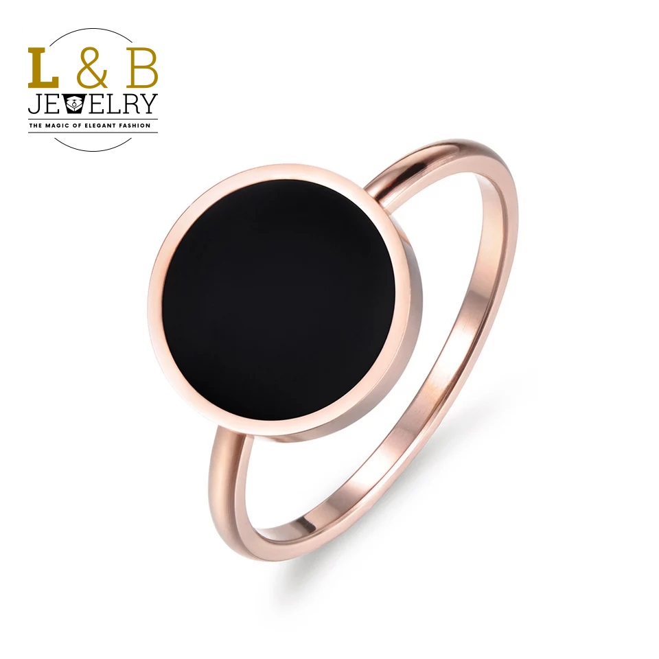 RING STAINLESS STEEL BLACK ACRYL (3) Ring – LB Jewelry ROSE GOLD/BLACK