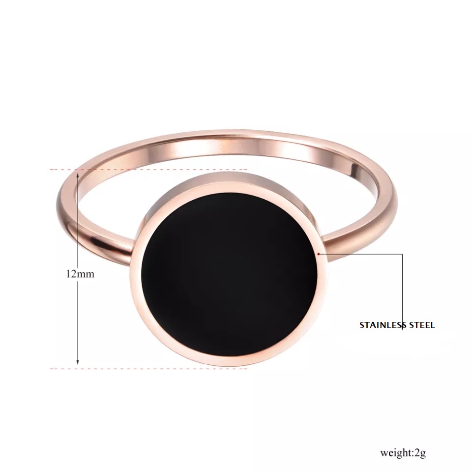 RING STAINLESS STEEL BLACK ACRYL (5) Ring – LB Jewelry ROSE GOLD/BLACK